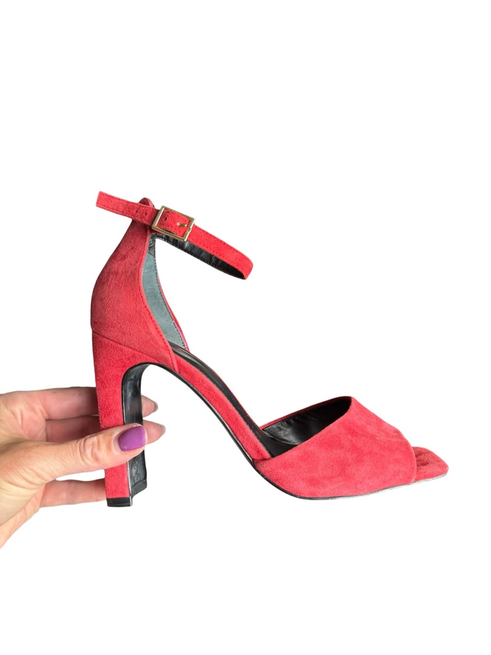Marc Fisher LTD Red Suede Ankle Strap Block Heel Sandals 8.5